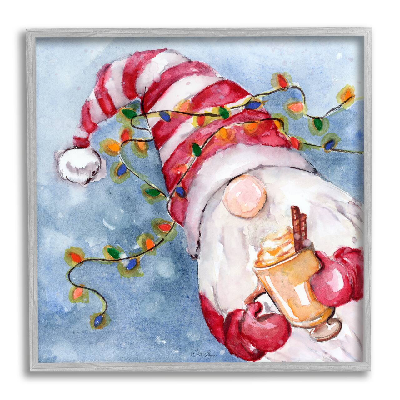 Stupell Industries Santa Gnome Holiday Lights Framed Giclee Art